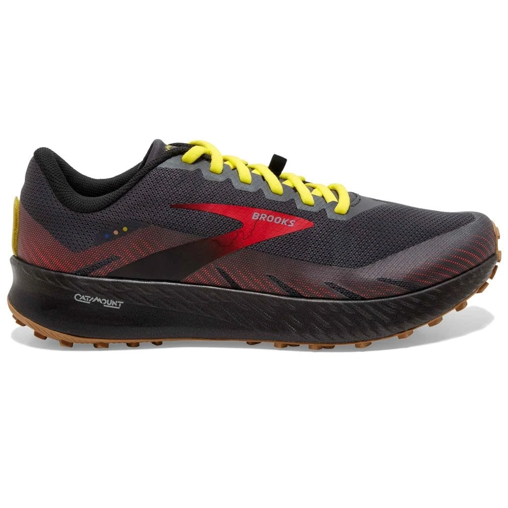 BROOKS Catamount Mens Trail Running Shoes Black/Fiery Red/Blazing Yellow 3 BROOKS Catamount Mens Trail Running Shoes Black/Fiery Red/Blazing Yellow